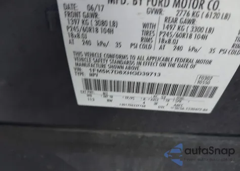 2017 Ford Explorer Xlt из США, поврежденный, VIN 1FM5K7D8XHGD39713